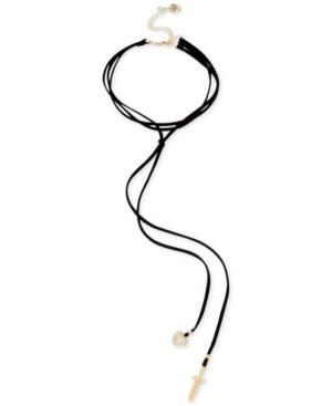 Betsey Johnson Gold-tone Pave Faux Suede Multi-row Choker Necklace