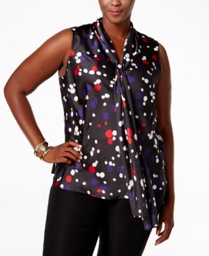 Nine West Plus Size Dot-print Tie-neck Blouse
