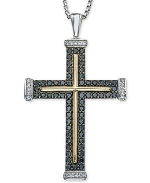 Men's Diamond Two-tone Cross Pendant Necklace (1 Ct. T.w.) In Sterling Silver And 10k Gold