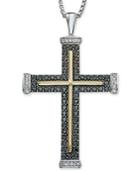 Men's Diamond Two-tone Cross Pendant Necklace (1 Ct. T.w.) In Sterling Silver And 10k Gold