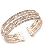 Anne Klein Rose Gold-tone Imitation Pearl And Crystal Multi-row Cuff Bracelet