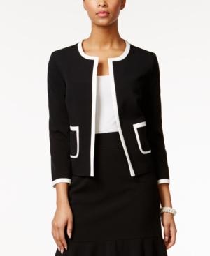 Nine West Contrast-trim Open-front Jacket