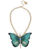 Betsey Johnson Gold-tone Multi-stone Large Butterfly Pendant Necklace