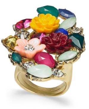I.n.c. Gold-tone Stone & Flower Motif Statement Ring, Created For Macy's