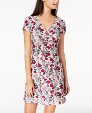 Ultra Flirt Juniors' Ruched Printed Skater Dress
