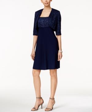 R & M Richards Petite Sequined Lace Fit & Flare Dress And Jacket