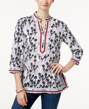 Charter Club Cotton Split-neck Top, Created For Macy's