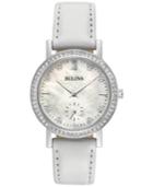 Bulova Women's White Leather Strap Watch 32mm 96l245