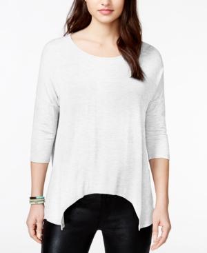 Pink Rose Juniors' Three-quarter Sleeve Asymmetrical-hem Top