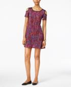 Eci Printed Cold-shoulder A-line Dress