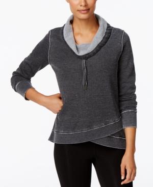 Calvin Klein Performance Space-dyed Cowl-neck Asymmetrical Hem Top