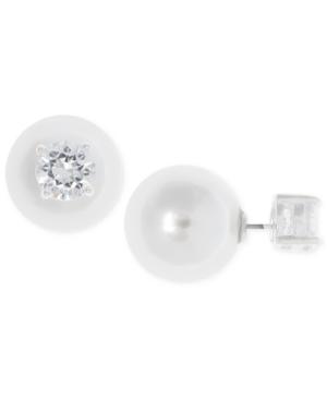 Anne Klein Silver-tone Imitation Pearl And Crystal Front Back Earrings