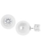 Anne Klein Silver-tone Imitation Pearl And Crystal Front Back Earrings