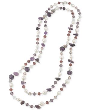 Carolee Silver-tone Amethyst And Multicolor Bead Long Rope Necklace