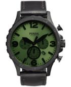 Fossil Men's Chronograph Nate Black Leather Strap Watch 50mm Jr1519