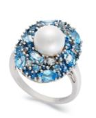Sterling Silver Ring, Cultured Freshwater Pearl (7-1/2mm) And Blue Topaz Ring (3-5/8 Ct. T.w.)