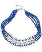 Guess Silver-tone Multi-layer Blue Faux Leather Statement Necklace
