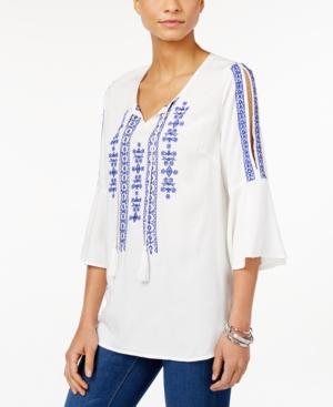 Style & Co. Cold Shoulder Embroidered Peasant Top, Only At Macy's