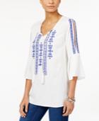 Style & Co. Cold Shoulder Embroidered Peasant Top, Only At Macy's