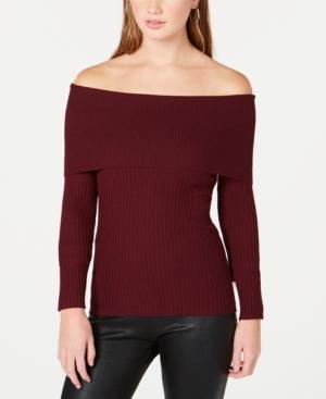 Hooked Up By Iot Juniors' Off-the-shoulder Ribbed-knit Sweater