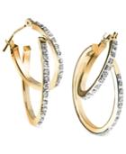 14k Gold Earrings, Diamond Accent Double Hoop Earrings