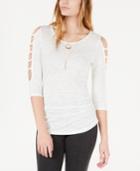 Bcx Juniors' Ruched Cutout-sleeved Top With Necklace