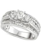 Diamond Three-stone Multi-row Engagement Ring (2 Ct. T.w.) In 14k White Gold