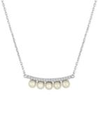 Majorica Sterling Silver Imitation Pearl And Cubic Zirconia Bar Necklace
