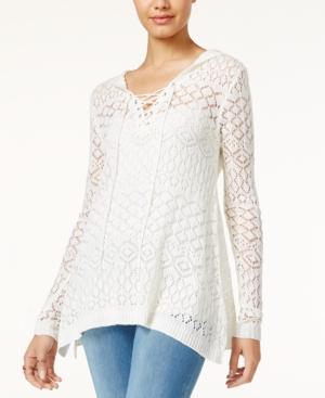American Rag Crochet Lace-up Hoodie, Only At Macy's