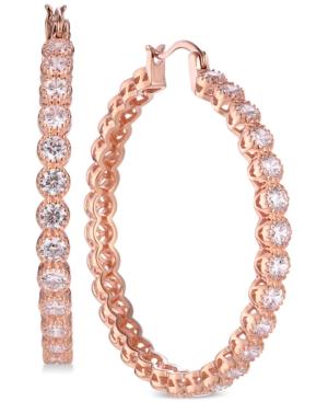 Tiara Cubic Zirconia Bezel Hoop Earrings In 14k Rose Gold-plated Sterling Silver