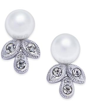 Eliot Danori Silver-tone Imitation Pearl And Crystal Stud Earrings, Only At Macy's