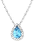 Blue Topaz (3/4 Ct. T.w.) & Diamond Accent 18 Pendant Necklace In 14k White Gold
