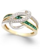 Emerald (3/4 Ct. T.w.) And Diamond (1/5 Ct. T.w.) Swirl Ring In 14k Gold