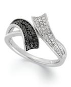 Sterling Silver Ring, Black (1/6 Ct. T.w.) And White Diamond (1/10 Ct. T.w.) Bypass Ring