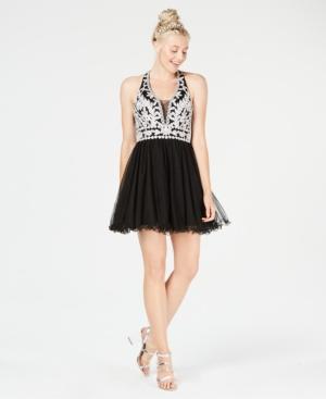Blondie Nites Juniors' Embroidered Cutout Fit & Flare Dress