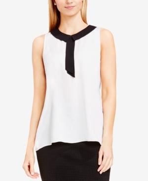 Vince Camuto Contrast-collar Tie-neck Top