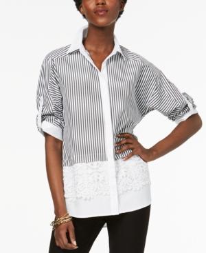 Ny Collection Striped Crochet-contrast Shirt