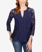 Lucky Brand Three-quarter-sleeve Lace Blouse