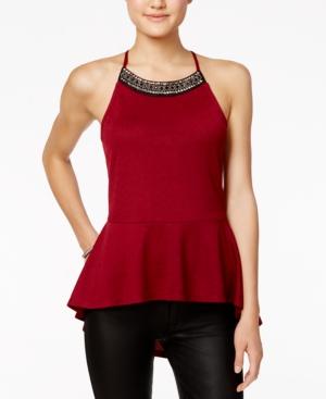 Miss Chievous Juniors' Embellished High-low Peplum Top