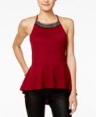 Miss Chievous Juniors' Embellished High-low Peplum Top