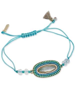 Lonna & Lilly Gold-tone Multi-bead Oval Pendant Slider Bracelet