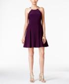 Betsy & Adam Embellished Halter Fit & Flare Dress