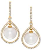 Honora White Cultured Freshwater Pearl (8-1/2 Mm) & Diamond (1/3 Ct. T.w.) Orbital Drop Earrings In 14k Gold