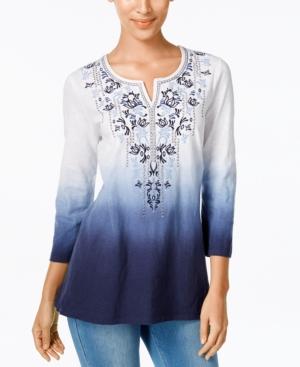Jm Collection Dip-dyed Embroidered Tunic, Only At Macy's