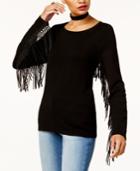 Anna Sui Loves Inc International Concepts Fringe-trim Sweater, Created For Macy's