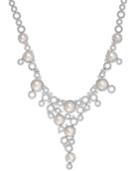 Belle De Mer Cultured Freshwater Pearl (9mm) And Cubic Zirconia Frontal Necklace In Silver-plated Brass