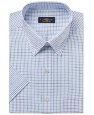 Club Room Men's Classic-fit Easy Care Light Blue Double Tattersall Short-sleeve Dress Shirt, Only At Macy's
