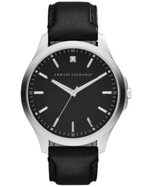 Ax Armani Exchange Men's Diamond-accent Black Leather Strap Watch 46mm