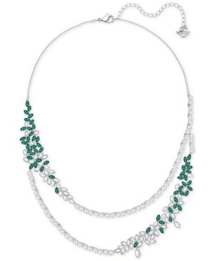 Swarovski Silver-tone Green & Clear Crystal Layered Necklace