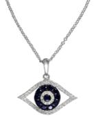 Effy Sapphire (1/4 Ct. T.w.) And Black And White Diamond (1/8 Ct. T.w.) Evil Eye Pendant In 14k Gold